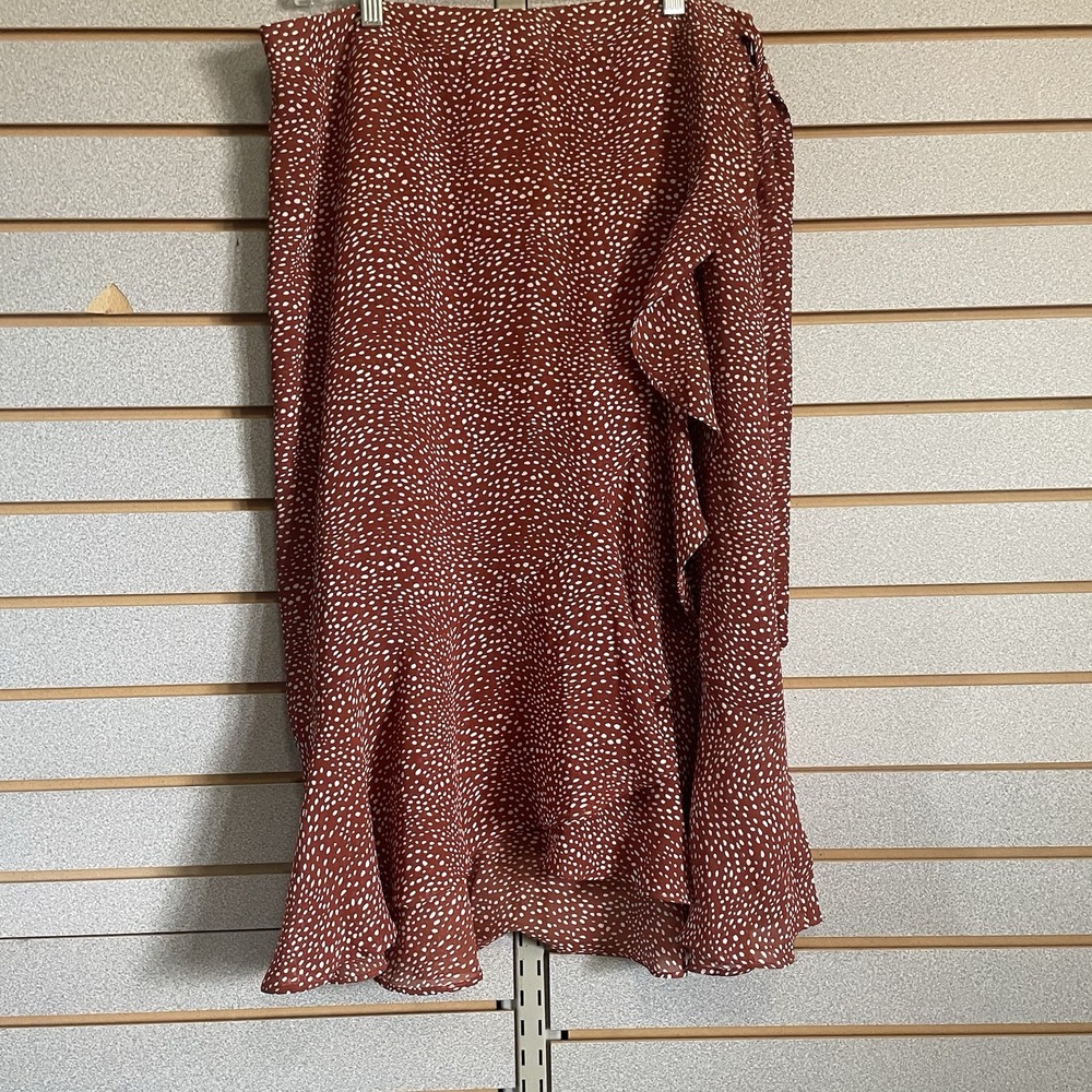 Cato 14 16 W Rust Cream Knee Length Skirt Ruffle Lined Elastic Tie waist